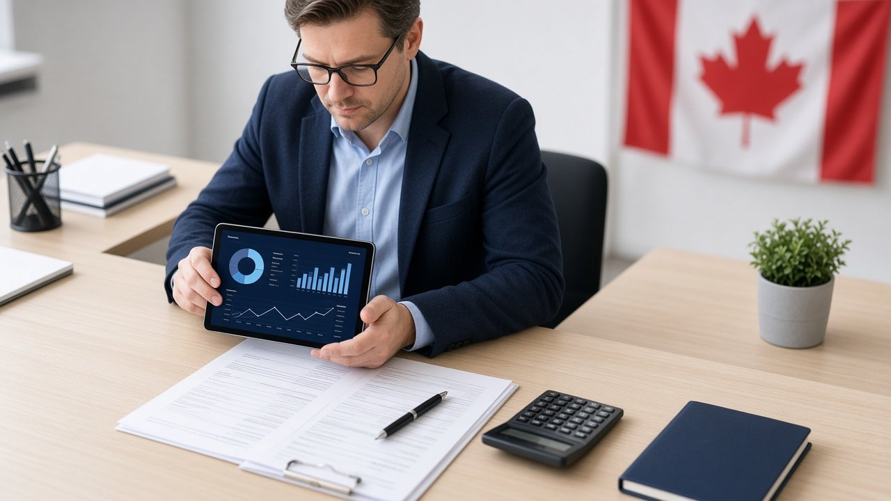 CPA reviewing Canadian business tax documents